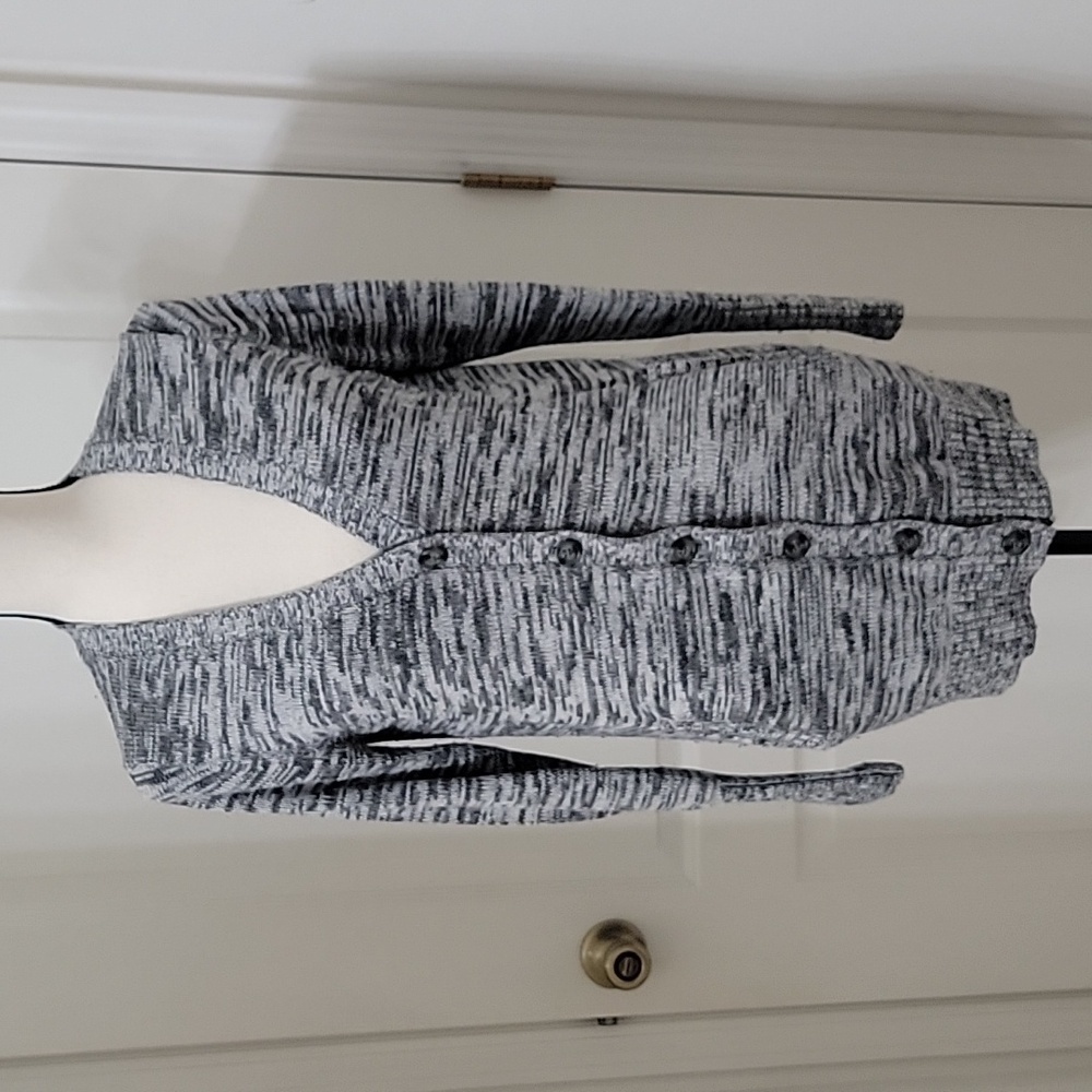 Gap Size M Gray White Black Marled Button Front Cardigan Sweater with Pockets